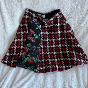 MSGM Red and Black Houndstooth A-Line Skirt